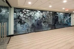 wall with doors with abstract mural on them