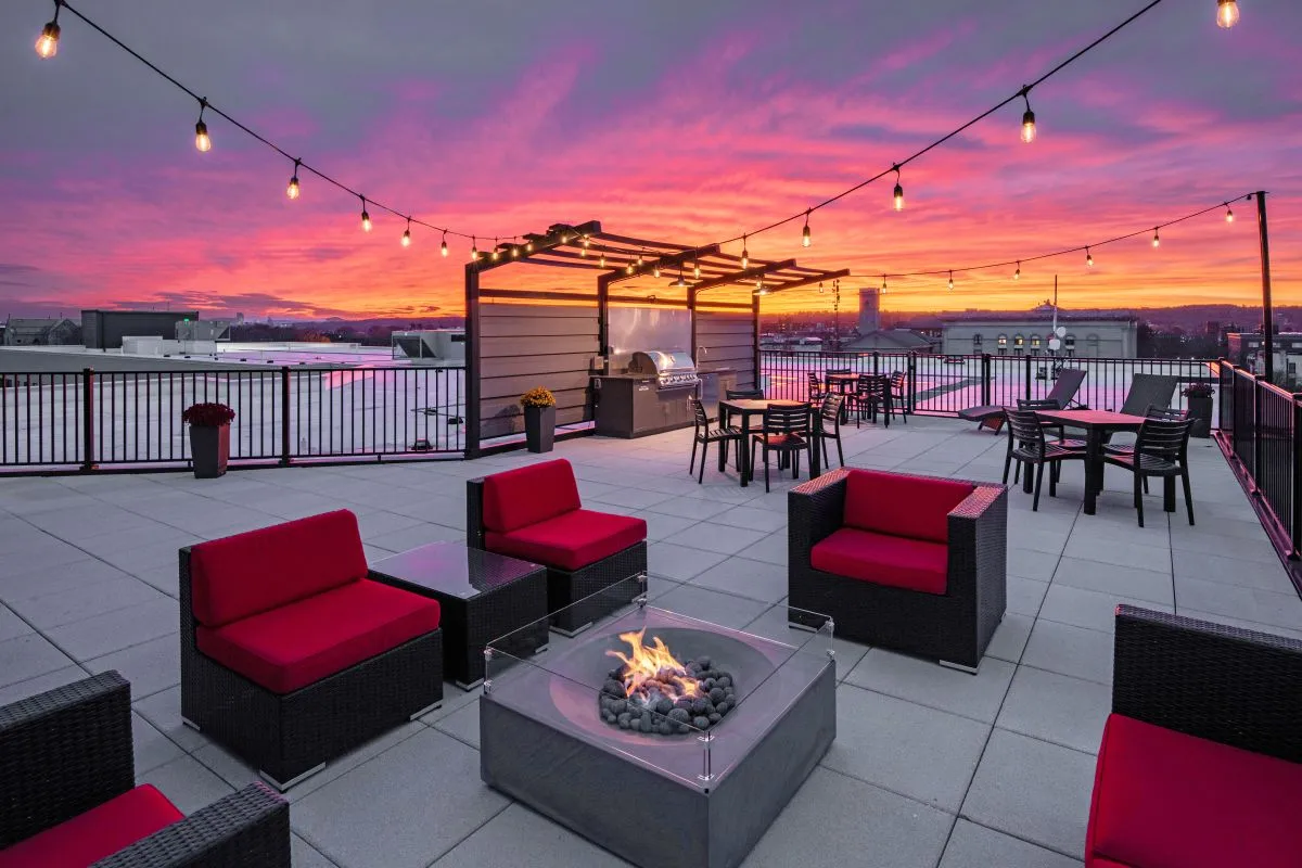 Vicina Apartment rooftop patio with sunset view