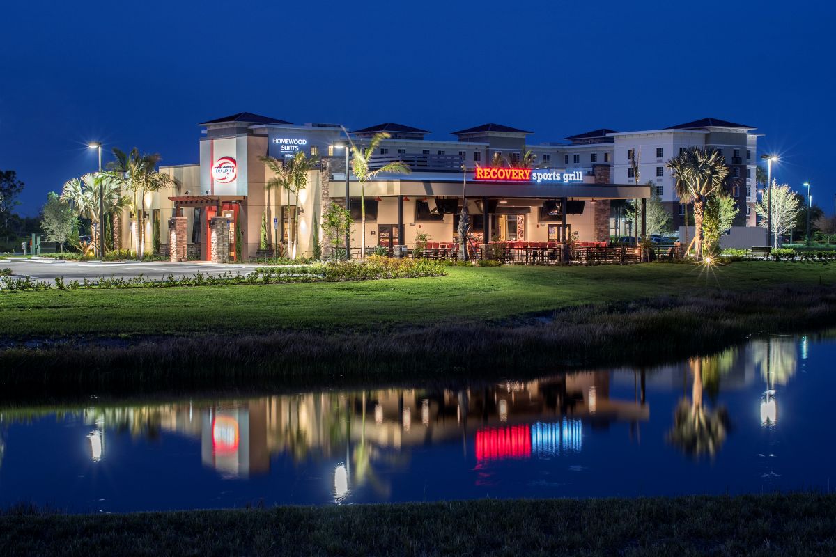 Recovery Sports Grill view from across waterfront