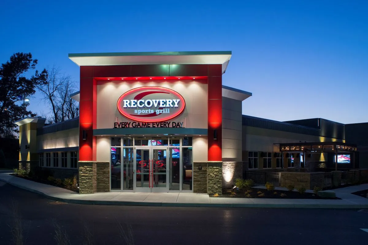 Recovery Sports Grill evening exterior view